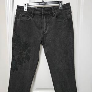 NWT Guess Jeans Women's 32 (33x32) Black Slim Tapered Mid-Rise Embroidered